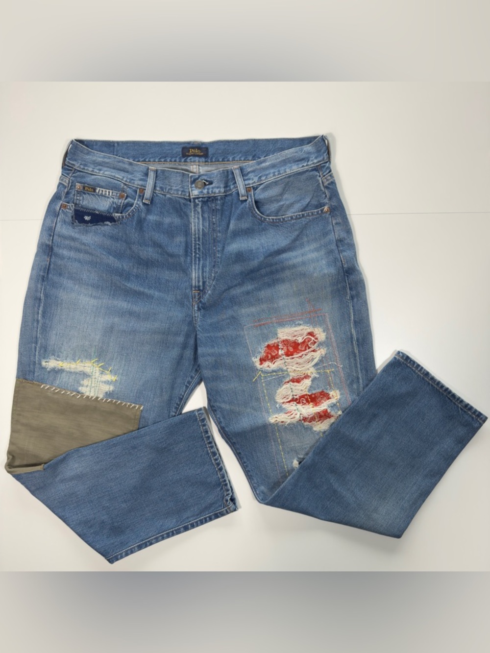 Polo Ralph Lauren Women's Slim Tapered Patchwork Boyfriend Jeans SZ 32 Blue